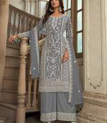 Grey net embroidery salwar suit