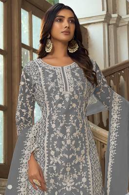 Grey net embroidery salwar suit 2