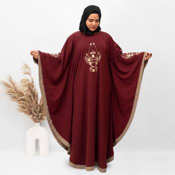 3 Boota Embroidery Kaftan Abaya in Maroon Color With Hijab 1