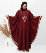3 Boota Embroidery Kaftan Abaya in Maroon Color With Hijab
