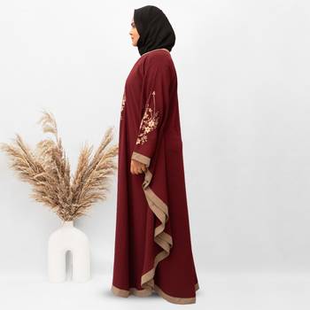 3 Boota Embroidery Kaftan Abaya in Maroon Color With Hijab 2