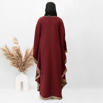 3 Boota Embroidery Kaftan Abaya in Maroon Color With Hijab 3