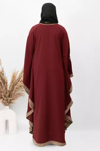 3 Boota Embroidery Kaftan Abaya in Maroon Color With Hijab