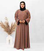 A-line Simple 8 Button Abaya in Brown Color With Hijab