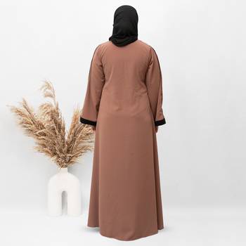 A-line Simple 8 Button Abaya in Brown Color With Hijab 2