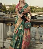 Teal Color Woven silk blend Festival Wear Saree