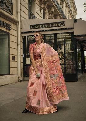 Peach Color Woven silk blend Saree 1