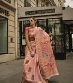 Peach Color Woven Silk Blend Festival Wear Saree