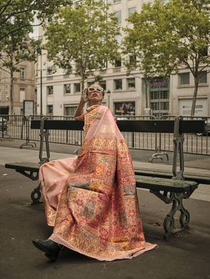 Peach Color Woven silk blend Saree 2