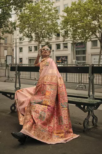 Peach Color Woven silk blend Saree