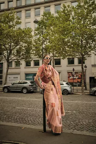 Peach Color Woven silk blend Saree