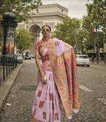 Light Pink Color Woven Silk Blend Festival Wear Saree