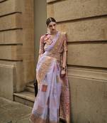 Light Lavender Color Woven Silk Blend Festival Wear Saree