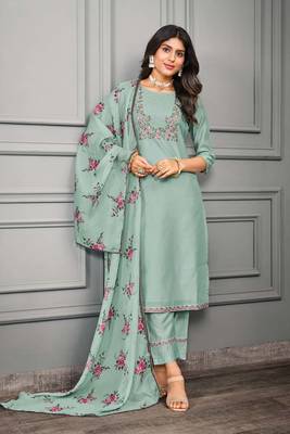 Premium embroidered & digital print dupatta and trim embroidery cotton silk salwar suit 1