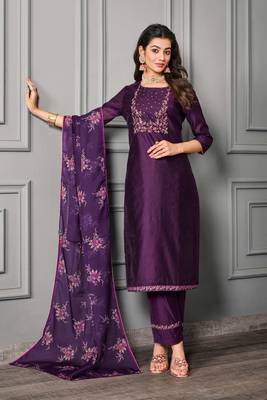 Premium embroidered & digital print dupatta and trim embroidery cotton silk salwar suit 1