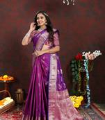 Purple Silk Blend Zari Weawing Design And RIch Zari Weawing Pallu Saree With Blouse For Women 