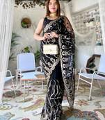 Black Color Sequence Net Designer Saree With Art Silk Embroidered Blouse