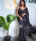 Slate Grey Color Sequence Silk Designer Saree With  Silk Sequence Blouse