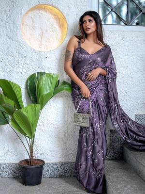 Lavendar Color Sequence Silk Designer Saree With  Silk Sequence Blouse 2
