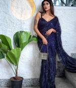 Navy blue color sequence silk designer saree with  silk sequence blouse