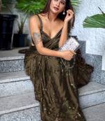 Mehendi Color Sequence Silk Designer Saree With  Silk Sequence Blouse