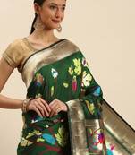 Green Woven Paithani Silk Blend Saree With Blouse