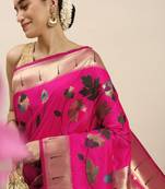 Pink Woven Paithani Silk Blend Saree With Blouse
