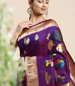 Purple Woven Paithani Silk Blend Saree With Blouse