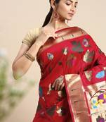 Red Woven Paithani Silk Blend Saree With Blouse