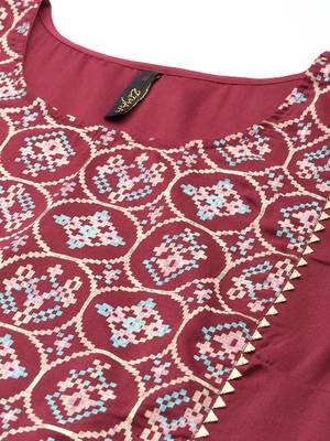 Ziyaa women's red chinon straight kurta and pant set 5