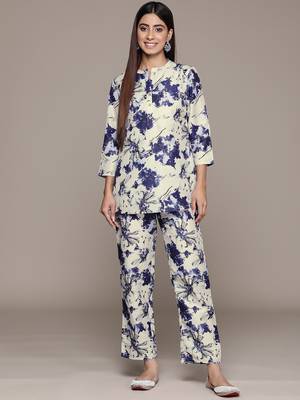 Ziyaa women's white chinon a-line kurta and palazzo set 1