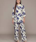 Ziyaa women's white chinon a-line kurta and palazzo set