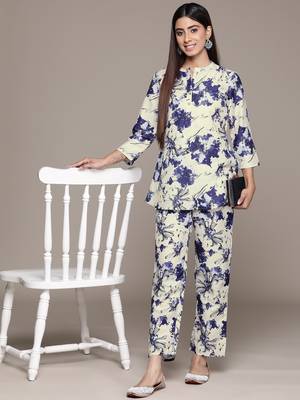 Ziyaa women's white chinon a-line kurta and palazzo set 2