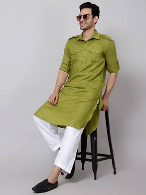 SULTAN LIGHT OLIVE COTTON BLEND PATHANI FOR MEN 2