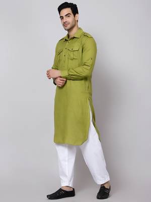 SULTAN LIGHT OLIVE COTTON BLEND PATHANI FOR MEN 1