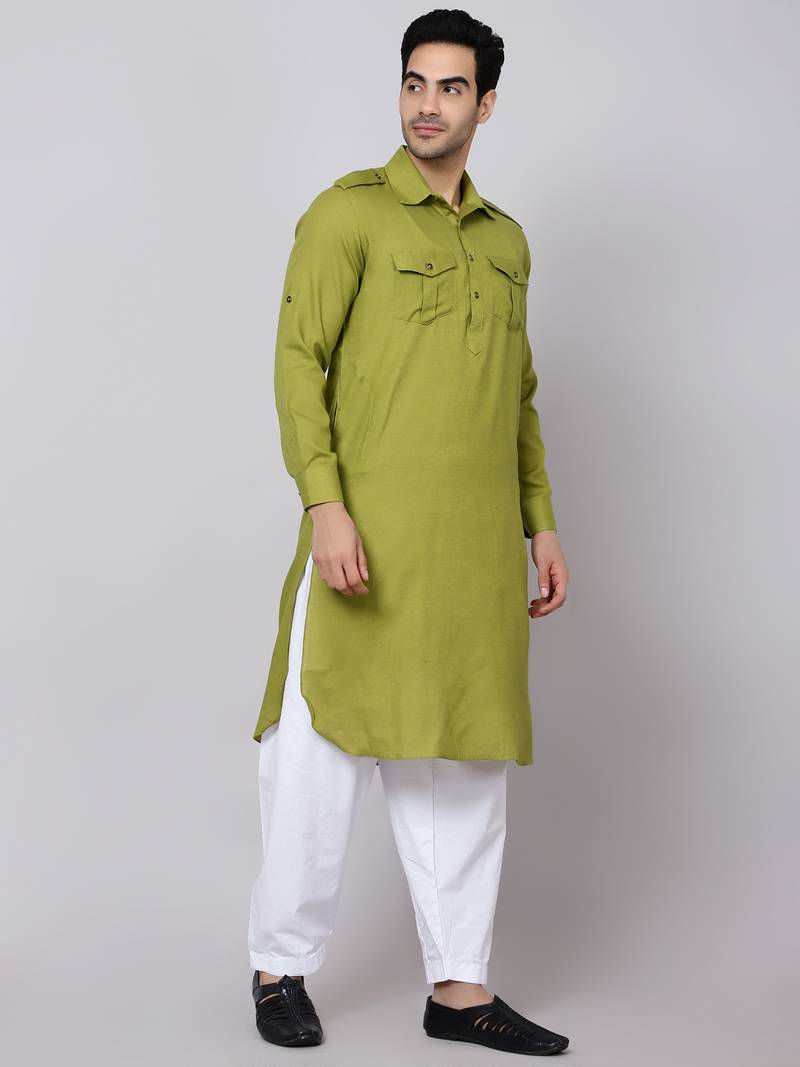 SULTAN LIGHT OLIVE COTTON BLEND PATHANI FOR MEN