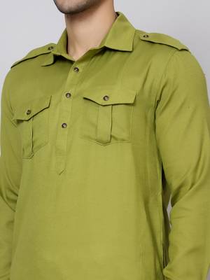 SULTAN LIGHT OLIVE COTTON BLEND PATHANI FOR MEN 5