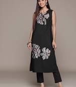 Ziyaa women's black crepe straight kurta and pant set