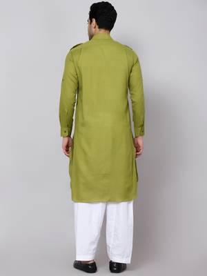SULTAN LIGHT OLIVE COTTON BLEND PATHANI FOR MEN 6