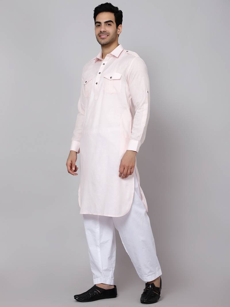 SULTAN LIGHT PINK COTTON BLEND PATHANI FOR MEN