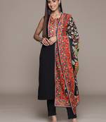Ziyaa women's black crepe straight kurta, pant and dupatta set