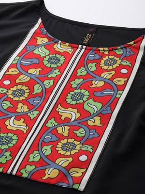 Ziyaa women's black crepe straight kurta, pant and dupatta set 5