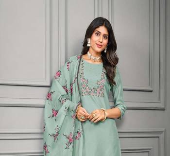 Premium embroidered & digital print dupatta and trim embroidery cotton silk salwar suit 2