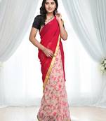 Pink printed Georgette saree with blouse