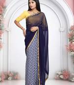 Blue printed georgette saree with blouse