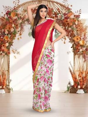   purple printed georgette saree with blouse 1