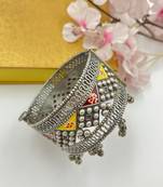 Ghungroo silver plated bangle floral designed oxidized hand jewellery indian silver kada ethnic bracelet for women