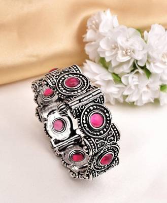 Oxidized pink kada indian german silver bangle for women silver plated handmade jewelry traditional ethnic hand bracelet 2