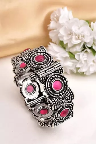 Oxidized pink kada indian german silver bangle for women silver plated handmade jewelry traditional ethnic hand bracelet