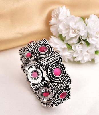 Oxidized pink kada indian german silver bangle for women silver plated handmade jewelry traditional ethnic hand bracelet 3